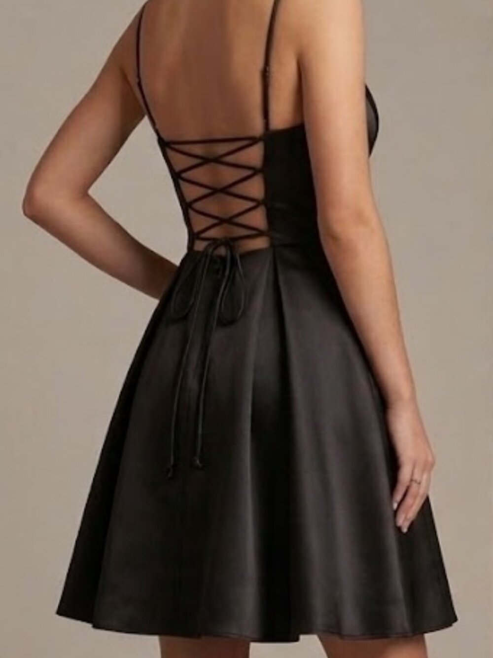 Windsor Black Satin Tie-Back Skater Dress (Apron / Pinafore Style) - Size XS
